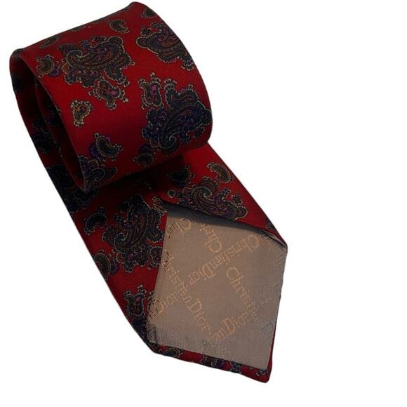 Christian Dior Red Paisley Silk Tie - Picture 1 of 10
